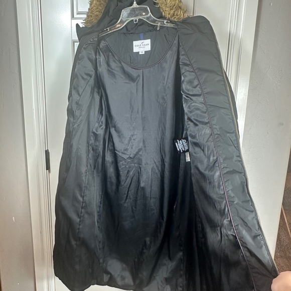 Cole Haan Signature Black Chevron Quilted Faux Fur Hood Puffer Coat M - Picture 9 of 12